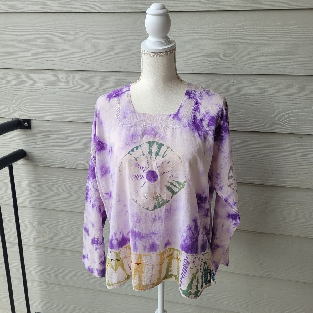 Vintage Belma New York Women's Tie-Dyed Blouse Hippie 100% Cotton One Size